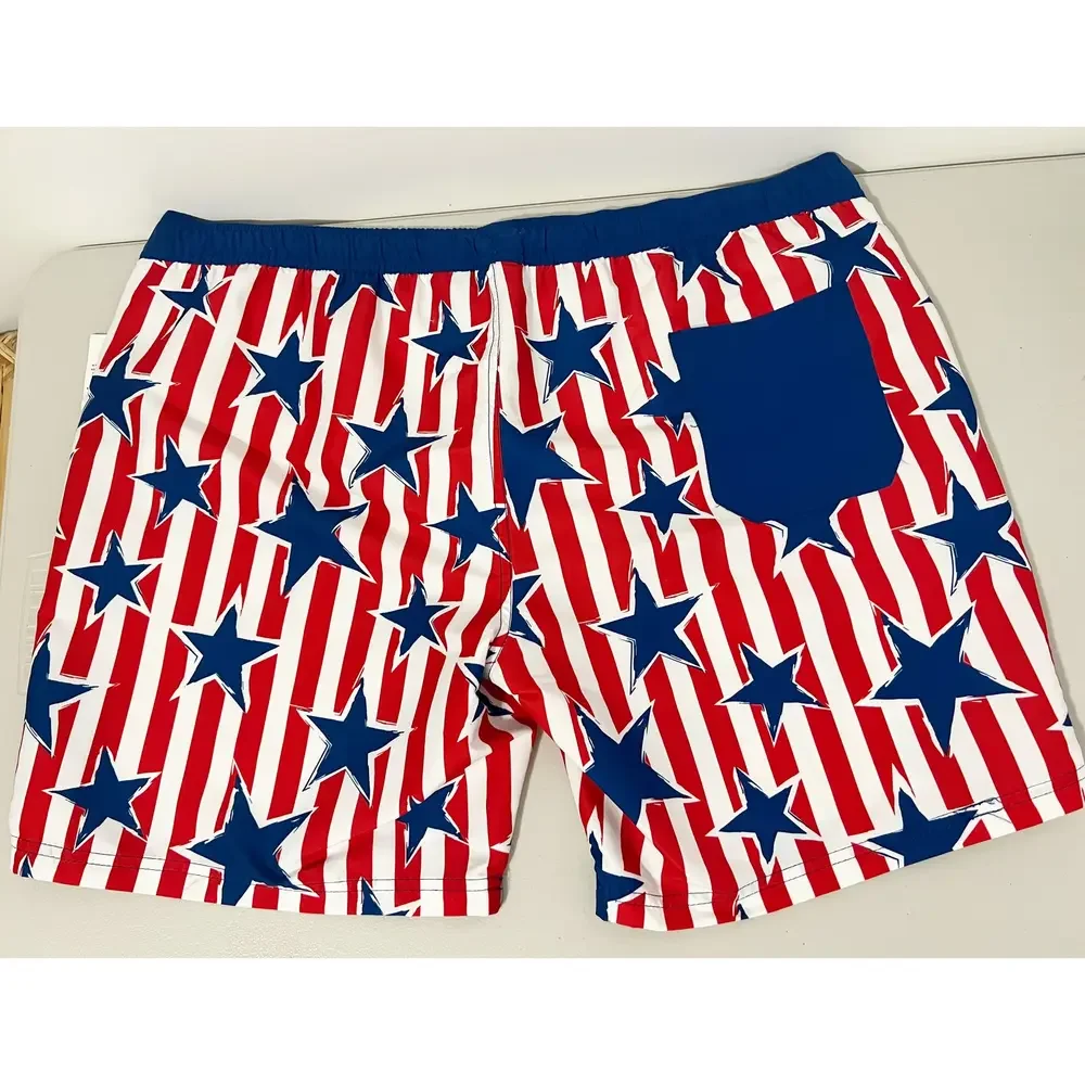 Mad Engine Mens Star Print Striped Americana 4th Of July Swim Trunks XL New